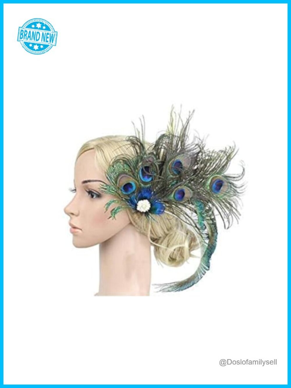 Peacock Feather Hair Clip Rhinestone Pearl Retro Wedding Fascinator
